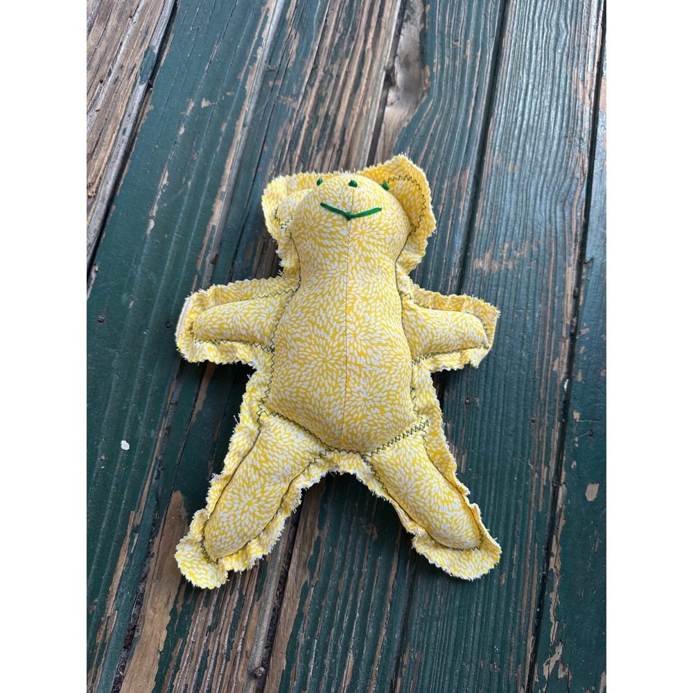 Handmade Yellow Floral Plush Teddy Bear Stuffed Animal Primitive Folk Art Toy